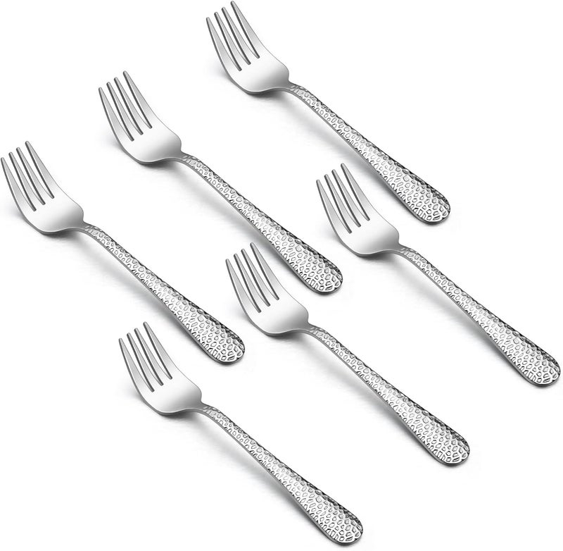 TeamFar Toddler Forks, Stainless Steel Toddler Utensil Silverware Baby Forks for Self Feeding at Home & Preschool, Healthy & Non Toxic, Mirror Polished & Hammered Handle, Dishwasher Safe, Set of 6 - Image 1